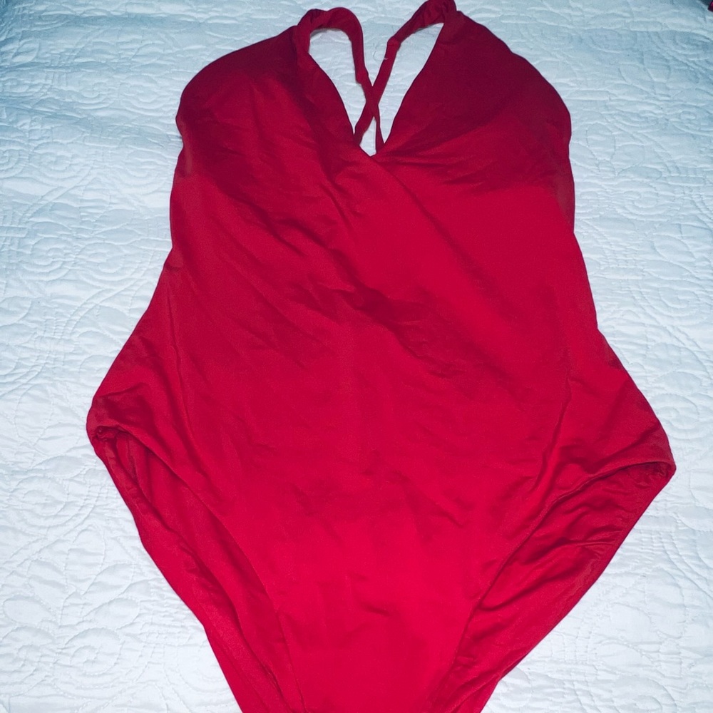 Andie Red one piece swim lined side XXL long torso